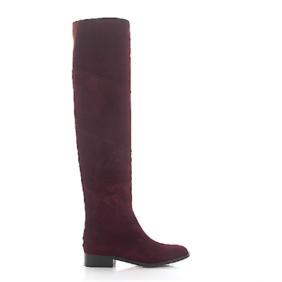 Shop Jimmy Choo Boots Calfskin Suede Stitching Bordeaux In Red