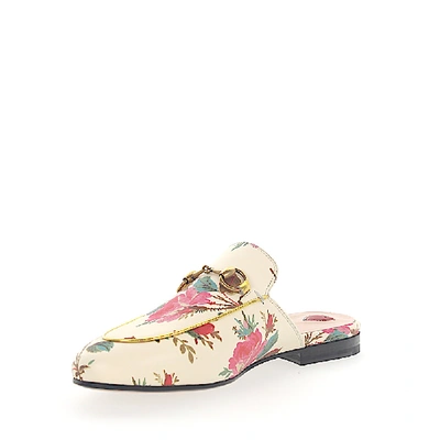 Shop Gucci Slipper Princetown Leather Beige Roses Print Horsebit-detail In White