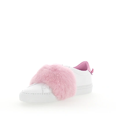 Shop Givenchy Slip-on Sneakers Leather White Mink Fur Pink In White,pink