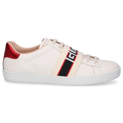 Shop Gucci Low-top Sneakers 0fiv0 Calfskin Logo  Creamy White