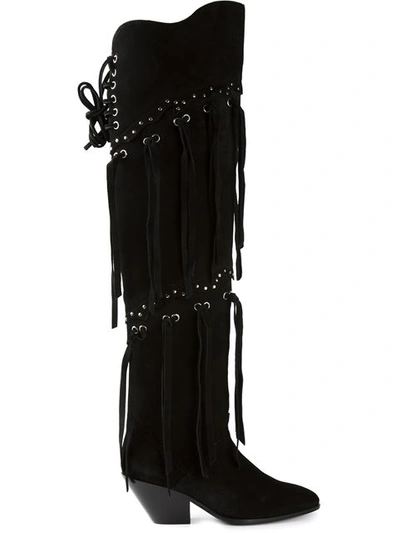 Giuseppe Zanotti Studded And Fringed Suede Over-the-knee Boots In Black
