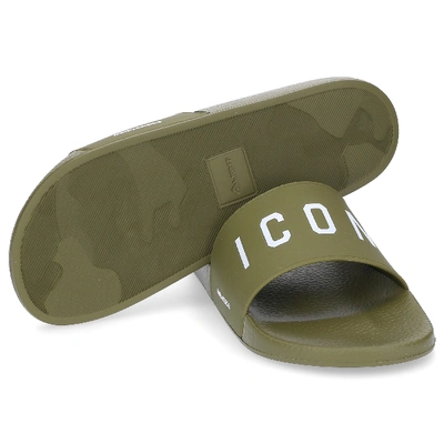 Shop Dsquared2 Beach Sandals Icon  Gum Logo Olive In Green