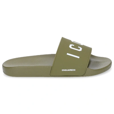 Shop Dsquared2 Beach Sandals Icon  Gum Logo Olive In Green