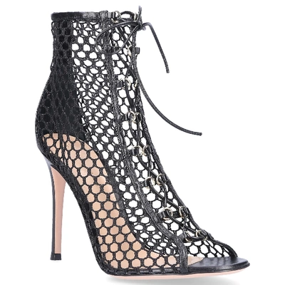 Shop Gianvito Rossi Shaft Sandals Helena Bootie Mesh Nappa Leather Black