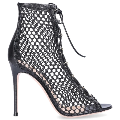 Shop Gianvito Rossi Shaft Sandals Helena Bootie Mesh Nappa Leather Black