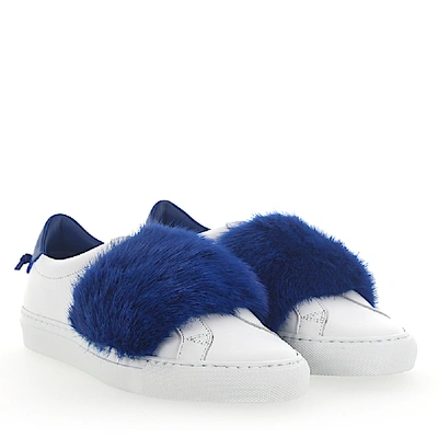 Shop Givenchy Slip-on Calfskin Mink Fur Fur Upper Logo Blue White