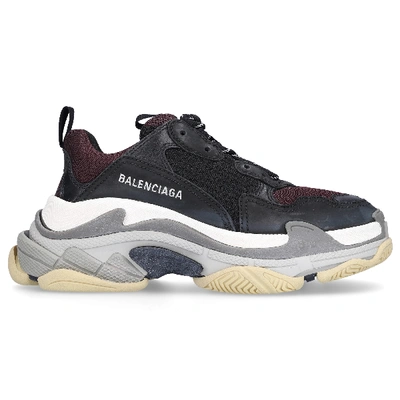 Shop Balenciaga Low-top Sneakers Triple S  Calfskin Lambskin  Polyester Logo Black Bordeaux