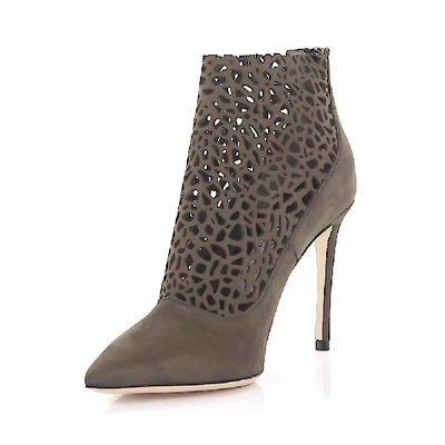 Shop Jimmy Choo Ankle Boots Calfskin Nubuck Perforated Taupe In Grey