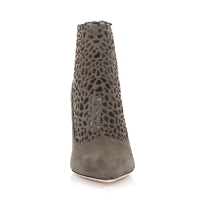 Shop Jimmy Choo Ankle Boots Calfskin Nubuck Perforated Taupe In Grey