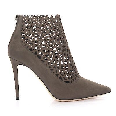 Shop Jimmy Choo Ankle Boots Calfskin Nubuck Perforated Taupe In Grey