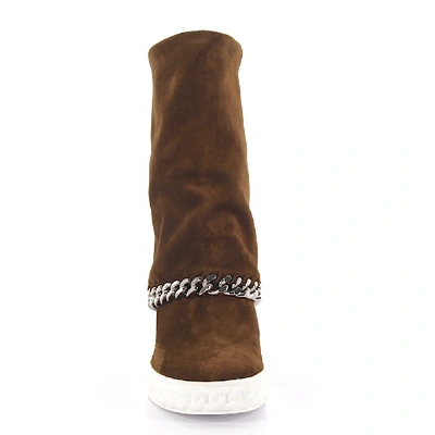 Shop Casadei Ankle Boots Suede Decorative Chain Brown