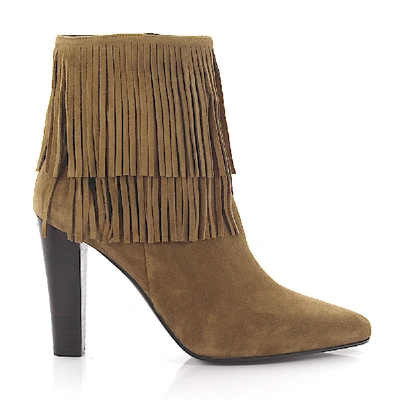 Shop Saint Laurent Ankle Boots Beige