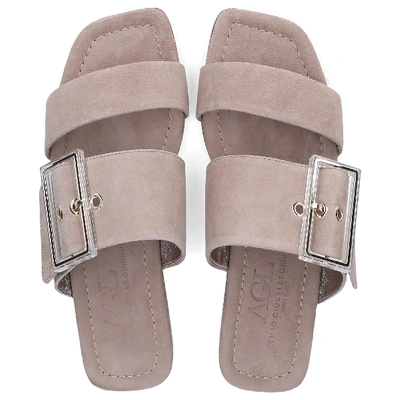 Shop Agl Attilio Giusti Leombruni Sandalen D641018 Suede Decorative Buckle Beige In Grey