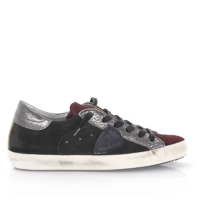 Shop Philippe Model Low-top Sneakers Finished Logo Bordeaux Grey Silver In Red