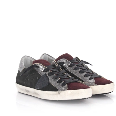 Shop Philippe Model Low-top Sneakers Finished Logo Bordeaux Grey Silver In Red