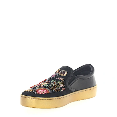 Shop Dior Sneakers Slip On Happy Leather Satin Black Embroidery Sequins Gold In Black,gold