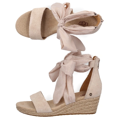 Ugg Sandals Trina Suede Textile Logo Nude In Beige | ModeSens