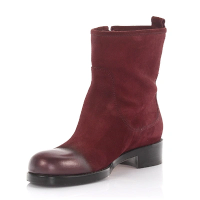 Shop Jimmy Choo Boots Calfskin Suede Decorative Zipper Finished Logo Bordeaux In Red