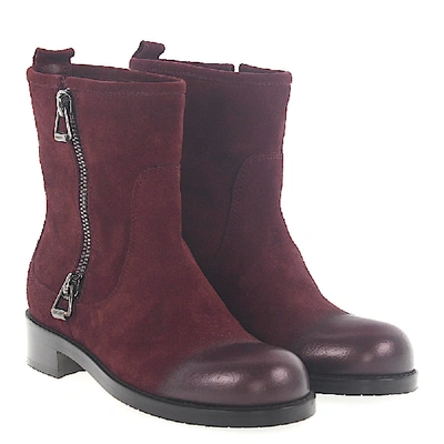 Shop Jimmy Choo Boots Calfskin Suede Decorative Zipper Finished Logo Bordeaux In Red