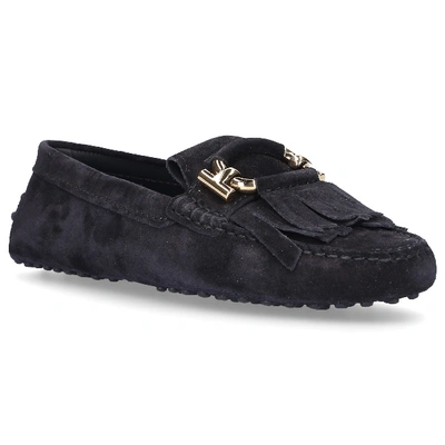 Shop Tod's Moccasins Gommini Ring Suede Logo Black