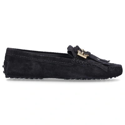 Shop Tod's Moccasins Gommini Ring Suede Logo Black