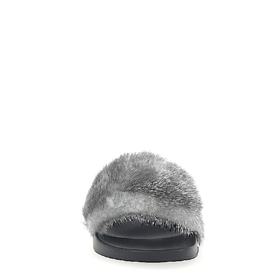 Shop Givenchy Sandals Mink Fur Rubber Fur Upper Logo Black Grey