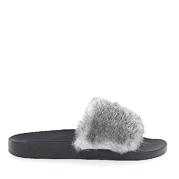 givenchy women's mink fur & rubber slides