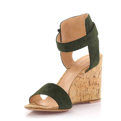 Shop Gianvito Rossi Wedge Sandals Calfskin In Green