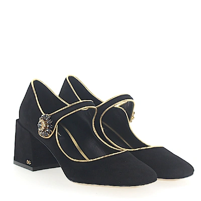 Shop Dolce & Gabbana Pumps Mary Jane Suede Black Jewellery Ornament