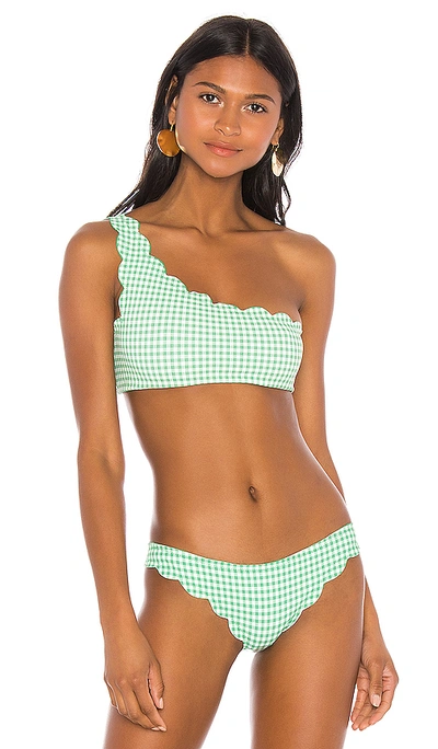 Shop Marysia Reversible Santa Barbara One Shoulder Bikini Top In Green Gingham & Green