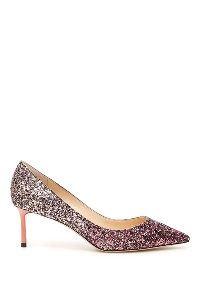 Shop Jimmy Choo Glitter Romy 60 Pumps In Candyfloss White Sand (pink)