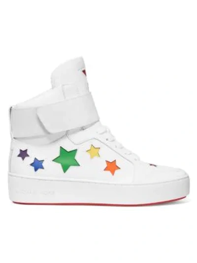 Shop Michael Michael Kors Trent High-top Star Sneakers In Optic White