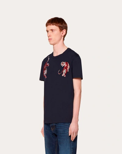 Shop Valentino Uomo T-shirt With Go Tiger Patch Man Navy 100% Cotone Xxl