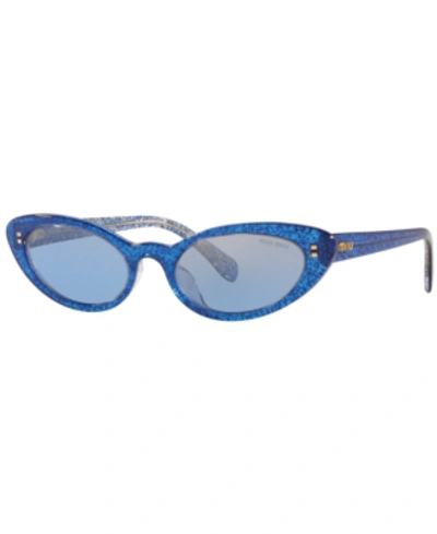 Shop Miu Miu Sunglasses, Mu 09us 53 In Glitter Blue/light Blue Mirror Silver Grad