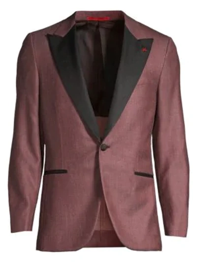 Shop Isaia Men's Solid Single-breasted Wool, Silk & Linen Dinner Jacket In Red