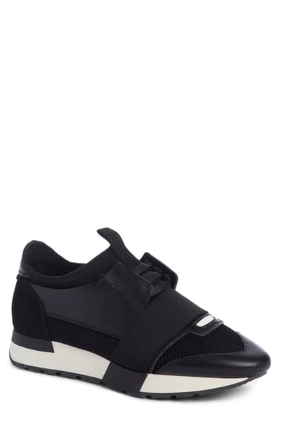 Shop Balenciaga Mixed Media Trainer Sneaker In Solid Black