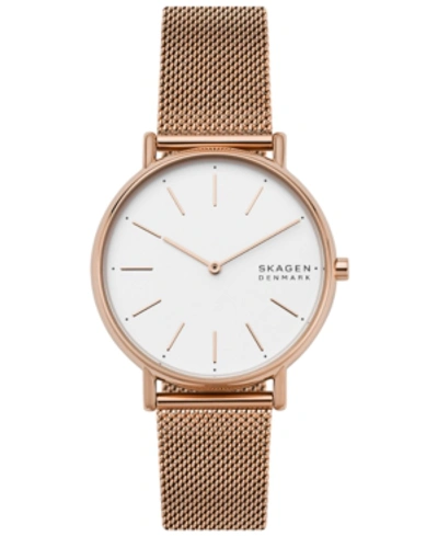 Skagen Women's Signatur Rose Gold-tone Stainless Steel Mesh Bracelet Watch 38mm In Rose Gold