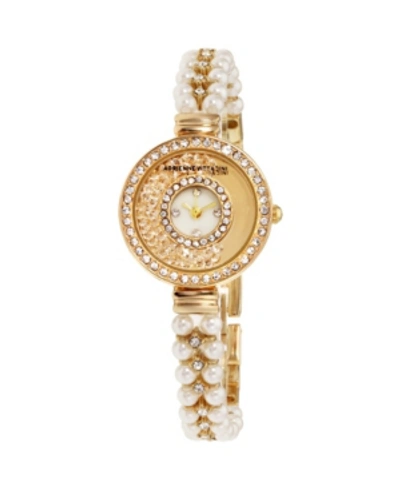 Shop Adrienne Vittadini Collection Women's Gold Analog Quartz Watch With Mother Of Pearl Dial And Stone Accent Strap