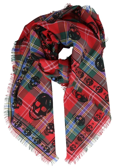 Shop Alexander Mcqueen Tartan Skull Foulard In Multicolor