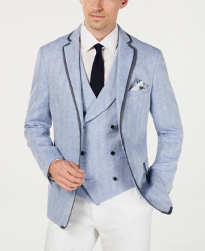 Shop Tallia Men's Herringbone Linen Slim Fit Sportcoat In Periwinkle