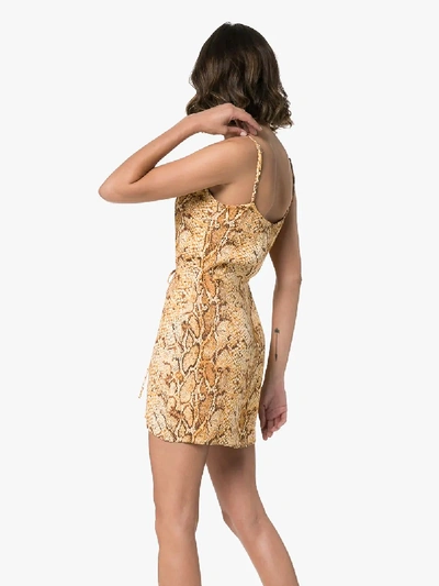Shop Reformation Vivette Snake Print Mini Dress In Brown