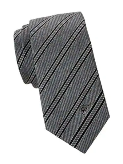 Shop Versace Jacquard Stripe Silk Tie In Grey Black