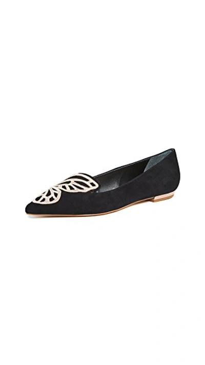 Shop Sophia Webster Butterfly Flats In Black/rose Gold