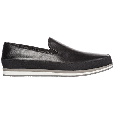 Shop Prada Men's Leather Slip On Sneakers In Black