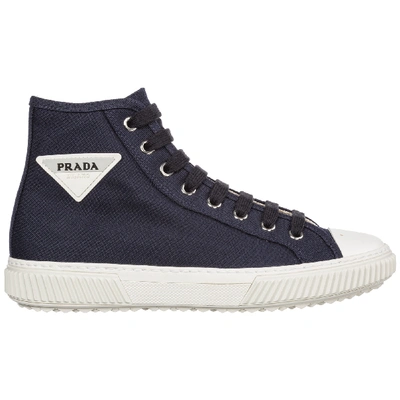 Shop Prada Men's Shoes High Top Trainers Sneakers In Blue