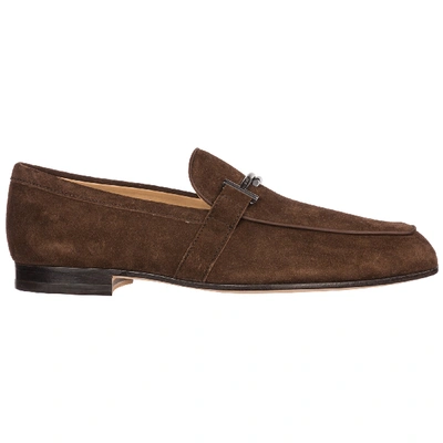 Shop Tod's Men's Suede Loafers Moccasins Doppia T In Brown