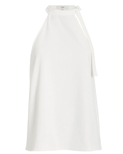 Shop Tibi Chalky Draped Tie Neck Top In White