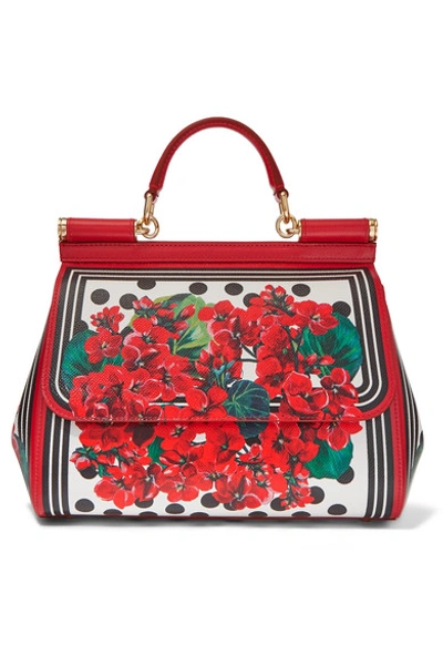 Shop Dolce & Gabbana Portofino Dauphine Printed Textured-leather Tote In Red