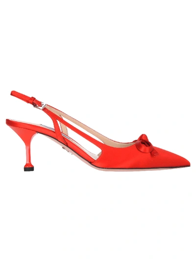 Shop Prada Satin Slingbacks In Red