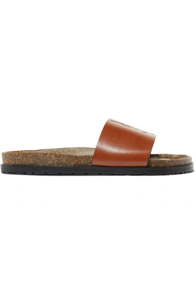 Shop Saint Laurent Jimmy Logo-embroidered Leather Slides In Tan